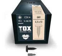 TOX Vis à profiler DRY PV 3,5 x 13 mm, vis phosphatées noires avec panhead + filetage fin, pour l'assemblage de profilés CW ou de tôles, PH2, 1000 pièces, y compris 1x embout, 142883213513