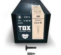 TOX Vis à profiler DRY PV BS 4,2 x 16 mm, vis phosphatées noires, tête plate, pointe de perçage + filetage fin, pour l'assemblage de profilés CW, PH2, 500 pièces, y compris 1x embout, 142883214216