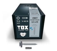 TOX Vis CNECT 4,5x55mm, vis de ferblantier résistantes aux intempéries avec rondelle d'étanchéité en acier inoxydable A2, fixation de baguettes de recouvrement, 200pcs, 1x embout inclus, 152966414555