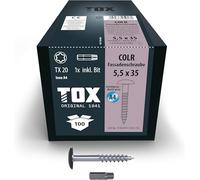 TOX Vis COLR 5,5 x 35 mm, vis pour plaques de façade en acier inoxydable A4 avec tête plate colorée, résistantes à la corrosion et aux UV, 100 pièces dans un carton, 1x embout inclus, 113087415535/SG