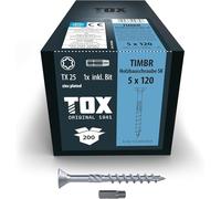 TOX Vis TIMBR SK 5,0 x 120 mm, zinguée bleue à tête fraisée, TX25, vis pour vissage léger et montages à fleur dans la construction en bois, 200 pièces dans un carton, 1x embout inclus, 1120404150120
