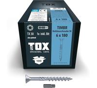 TOX Vis TIMBR SK 6,0 x 180 mm, zinguée bleue à tête fraisée, TX30, vis pour vissage léger et montages à fleur dans la construction en bois, 100 pièces dans un carton, 1x embout inclus, 1120404160180