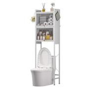 toxaaiwr Armoire de Rangement sur Les Toilettes, Organisateur Salle Bain à 3 Niveaux avec Portes, sans perçage, Cadre en métal étanche et étagère PVC pour Un Gain Place dans l'organisation la Blanc