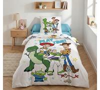Toy Story Housse de Couette 140x200 + Taie 65x65 Woody Buzz Jessie Forky | Parure de lit réversible 1 personne | Polycoton séchage rapide | Disney Pixar officiel | Enfant 3-10 | Cadeau