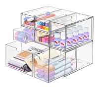 ToyaJeco Lot de 7 tiroirs de rangement empilables en acrylique transparent avec 7 tiroirs de rangement pour bureau, salle de bain, chambre à coucher