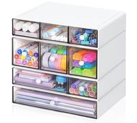 ToyaJeco Organiseur de bureau empilable à 4 niveaux avec 9 tiroirs, boîte de rangement transparente pour papeterie, maquillage, bijoux, fournitures de bureau (blanc)