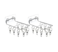 TOYANDONA 2 Pièces Étendoir Mural en Acier Inoxydable 8 Clips | Argenté, Fixation Adhésive sans Trace, Design Mural, Résistant à Rouille, pour Séchage Discret à Domicile