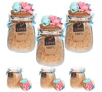 TOYANDONA 6 Pièces Bocal de Rangement en Verre Bleu Bouchon en Bois | Conservation Sèche des Bonbons, Ouverture Facile, Style Créatif, Décor Transparent pour Mariages et Fêtes