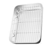 TOYANDONA Acier Inoxydable Plaque de Cuisson Fond Plat Argenté, avec Grille | Drainage Facilité, Cuisson Uniforme, Refroidissement Rapide, Format Rectangulaire, Accessoire Inclus