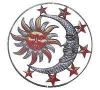TOYANDONA Applique Murale Pendentif Soleil et Lune en Fer Marron, Décoration Suspendue Artistique pour Intérieur et Extérieur, Style Créatif et Réaliste