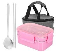 TOYANDONA Boîte à Bento Portable Compartimentée en Acier Inoxydable PP Rose | Design à Double Niveau, Empêche le Mélange des Aliments, Facile à Transporter, pour Travail et Repas Entre Amis