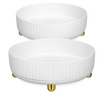 TOYANDONA Boîte de Rangement Cosmétique Rotative 360° Grand Format et Petit Format en Polypropylène Blanc Perlé, Organiseur de Trousse de Maquillage pour Bureau et Salle de Bain, Lot de 2