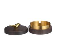 TOYANDONA Cendrier INOX avec Couvercle Bois Cendrier de Table pour Fumeurs Anti-Dispersion de Cendres Facile à Nettoyer Intérieur Extérieur Jardin Terrasse