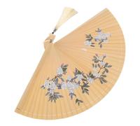TOYANDONA Eventail Pliant en Bambou Floral avec Pompon, Style Chinois Traditionnel