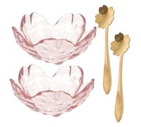 TOYANDONA Lot de 2 Sets de Bols Faciaux en Verre Forme Fleur de Cerisier avec 2 Cuillères en Métal Doré, Petits Bols Mélangeurs pour Spa et Soins du Visage en Salon, pour Huiles
