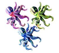 TOYANDONA Lot de 3 Décorations Murales en Métal Coloré Thème Océan Sculptures Murales Pieuvre Résistantes aux Intempéries Décoration Extérieure Jardin Terrasse et Bord de Mer Violet Bleu