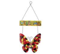 TOYANDONA Panneau de Bienvenue Décoratif en Fer Forgé Rouge pour Décoration Murale Extérieure Jardin, Ornement D’entrée Résistant et Élégant, Applique Murale pour Porche et Porte