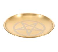 TOYANDONA Plateau à Bougie Rond en Acier Inoxydable Doré Motif Pentagramme, Plateau de Rangement Élégant pour Décoration D'autel et Cérémonies Religieuses