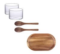 TOYANDONA Plateau Ovale en Bois Marron, Pratique pour Dessert et Repas | Cuillères et Tasses en Verre, Style Japonerie Simple, Finition Soignée, Contact Alimentaire Sûr