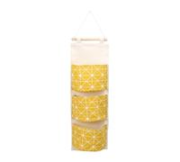 TOYANDONA Pochette de Rangement Suspendue Imperméable en Coton Lin Jaune Tringle en Bois, Organisateur Pratique pour Bureau et Maison
