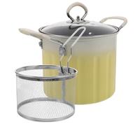 TOYANDONA Pot de Friture Japonaise Friteuse à Tempura avec Panier Égouttoir et Couvercle en Fonte Base Antidérapante Jaune Compatible Gaz Cuisine