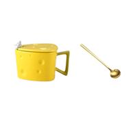 TOYANDONA Récipient à Lait Tasse à Lait en Céramique Jaune, Forme Fromage, Couvercle et Poignée, Facile à Nettoyer Transporter, pour Réunions de Famille et Balcon
