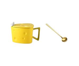 TOYANDONA Récipient à Lait Tasse à Lait en Céramique Jaune, Forme Fromage, Couvercle et Poignée, Facile à Nettoyer Transporter, pour Réunions de Famille et Balcon