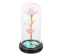TOYANDONA Rose Éternelle Feuilles Dorées sous Cloche en Verre Lumière LED Chaude Décoration Romantique Saint-Valentin et Mariage Présent sans Pile 3 Feuilles Couleur Or Rose