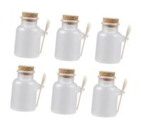 TOYANDONA Set de 6 Bocaux Rechargeables en Plastique et Bois Couvercle en Liège et Cuillère pour Poudre de Masque et Sels de Bain, Léger et Étanche, Soins Personnels