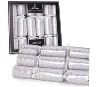 Toyland® 6 Crackers de Noël holographiques argentés de Luxe - Emballage Recyclable - Chapeaux, devises, Boutons-Pression et Cadeau Fantaisie Inclus -Catégorie F1