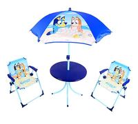 Toyland® Bluey & Bingo Ensemble Table et chaises de Patio - 1 Table, 2 chaises et 1 Parasol - Mobilier d'intérieur et d'extérieur pour Enfants - Parfait pour la Plage et Le Jardin