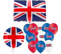 Toyland® Lot de 32 ballons de fête Union Jack - 30 ballons en latex de 30,5 cm, 1 ballon rond en aluminium de 45,7 cm et 1 grand ballon drapeau de 55,9 cm - Couronnement du roi britannique