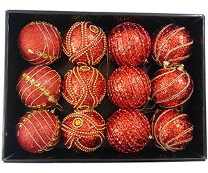 Toyland Snow White Pack of 12 Deluxe Red 8cm Christmas Tree Baubles