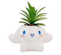 Toynk Sanrio Cinnamoroll Mini pot de fleurs sculpté en céramique avec plantes succulentes artificielles | Joli pot de fleurs, fausses plantes d'intérieur