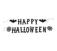 Toyvian 2 Pièces Bannière Halloween Noir Happy Halloween à Suspendre, | Non Tissé Réutilisable, Motifs Chauve-souris et Toile D’araignée, Décor xtérieur, Facile à Retirer