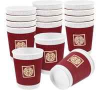 Toyvian 20 Pièces Gobelets en Papier pour Mariage Chinois 9 Oz, Rouges, | Carton Ondulé Épais, Design Chinois Festif, Empilables, Usage Extérieur et Restaurant, Lot Pratique