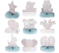 Toyvian 9 Pièces Décoration pour Anniversaire de Mariage en Diamant, Centre de Table Nid D’abeille en Papier Or et Argenté, pour Fête D’anniversaire de Mariage de 60 Ans