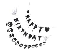 Toyvian Bannière D'anniversaire Noire Halloween en Papier Fantômes et Crânes, Décoration Suspendue Polyvalente pour Fête Intérieure et Extérieure