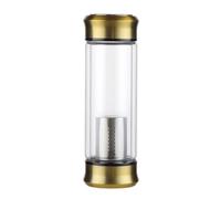 Toyvian Bouteille de Thé Double Paroi en Verre Résistant la Chaleur 320ml avec Infuseur et Couvercle Double, Portable pour Bureau et Maison