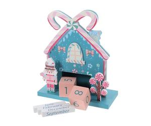 Toyvian Calendrier de L'avent de Fête en Bois, Compte à Rebours | Format Compact de Bureau, Affichage des Dates, Blocs Festifs Bleus, pour Étagère et Table