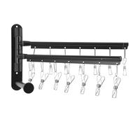 Toyvian Étendoir Mural, Cintre Séchant 2 Niveaux, Acier Inoxydable, 14 Clips, Noir, Bras Rotatifs 360°, Gain de Place, pour Chambre et Placard