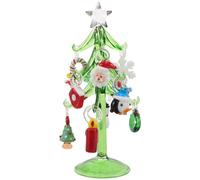 Toyvian Figurine Miniature Arbre de Noël en Verre Vert, Décoration Festive Compacte et Gain de Place pour Bureaux et Étagères, Centre de Table Lumineux avec Ornement Bonhomme de Neige
