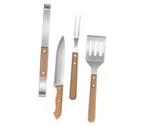 Toyvian Kit Outils Barbecue Acier Inoxydable avec Manche Bois Ergonomique Ustensiles Portables pour Grillades Extérieur Ensemble Pratique pour Pique- et Fête des Pères