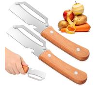 Toyvian Lot de 2 Éplucheurs Multifonctions à Lame Inox avec Manche en Bois Naturel, Ouvre-bouteille Intégré, Outil Cuisine Polyvalent pour Fruits et Légumes, Maison et Bar - Éplucheur