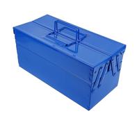 Toyvian Mallette à Outils en Fer Bleu, Double Compartiment Renforcé pour | Poignée Ergonomique, Extérieur Résistant aux Rayures, Rangement Spacieux pour Pièces Mécaniques et Outils Manuels