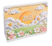 Toyvian Petit Calendrier de Bureau Mensuel, Compact, Juillet 2026 Décembre | Base Triangulaire Stable, Reliure Double Fil, Motifs Floraux Délicats, pour Bureau et Maison