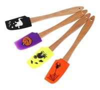 Toyvian Ustensile de Pâtisserie Confortable et Facile à Transporter Spatule à Crème en Silicone Manche en Bois 4pcs, Design Halloween Classique pour Travaux de Cuisson et Boulangerie