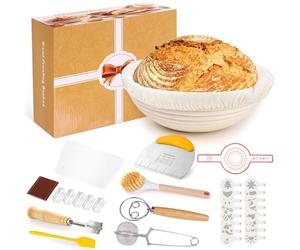 Toyvile Set di Banneton pour Pain Rond, 23 cm, rotondo, cestino per la fermentazione, pane e set completo di accessori da forno, accessori per la cottura del pane, cestino per la fermentazione