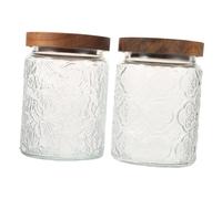 TOYZFRIENDY Lot de 2 Bocaux en Verre Vintage avec Couvercle Hermétique en Bois de 700ml, Boîtes de Rangement pour Thé et Petits Snacks, Préservation de Fraîcheur Cuisine ou Lors
