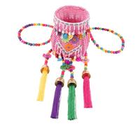 TOYZFRIENDY Panier à Dos pour Garçon et Filles Petit Tressé Plastique V Forme Pompons Style Ethnique Rangement Multifonction Extérieur Intérieur Décoratif